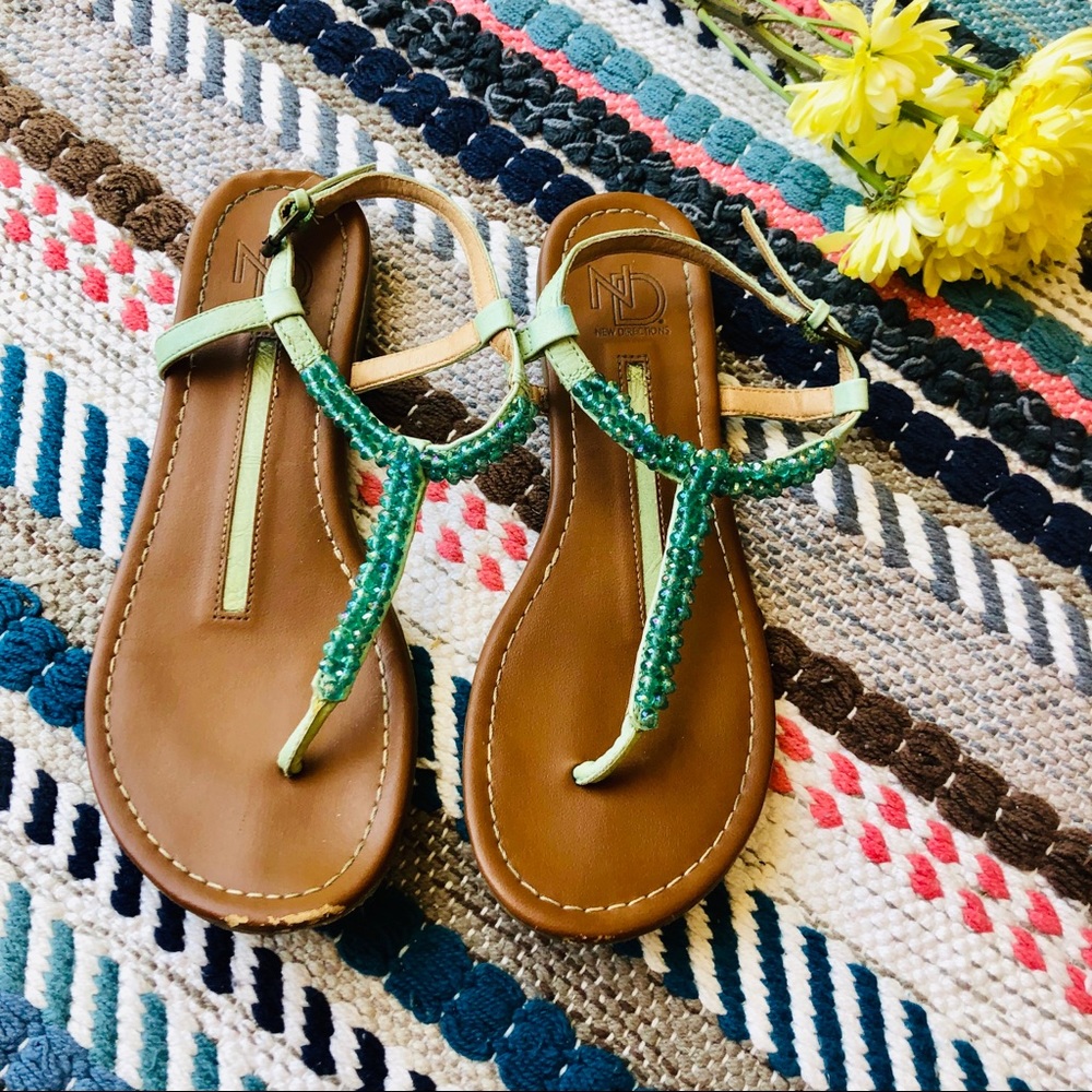 New Directions Teal Jeweled Sandals